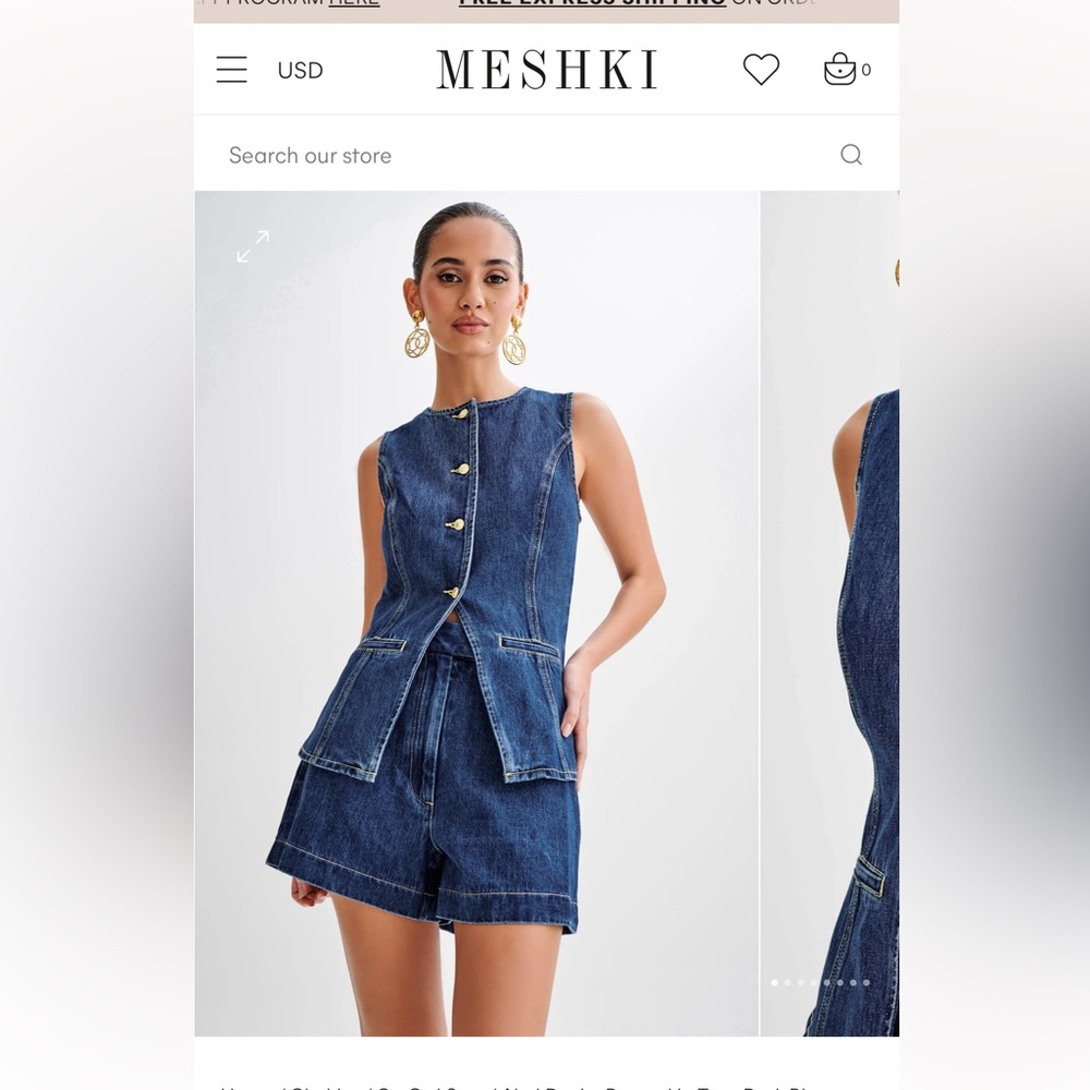 Meshki Abel Denim Vest Top, Size Small
